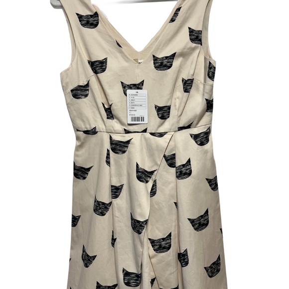 NWT Anthropologie Cat Feline Print Dress - Black and Cream - Picture 3 of 8